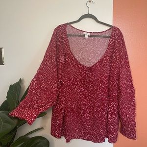 Ava & Viv plus size top. Size 3x. Cute red and white polka dot pattern.